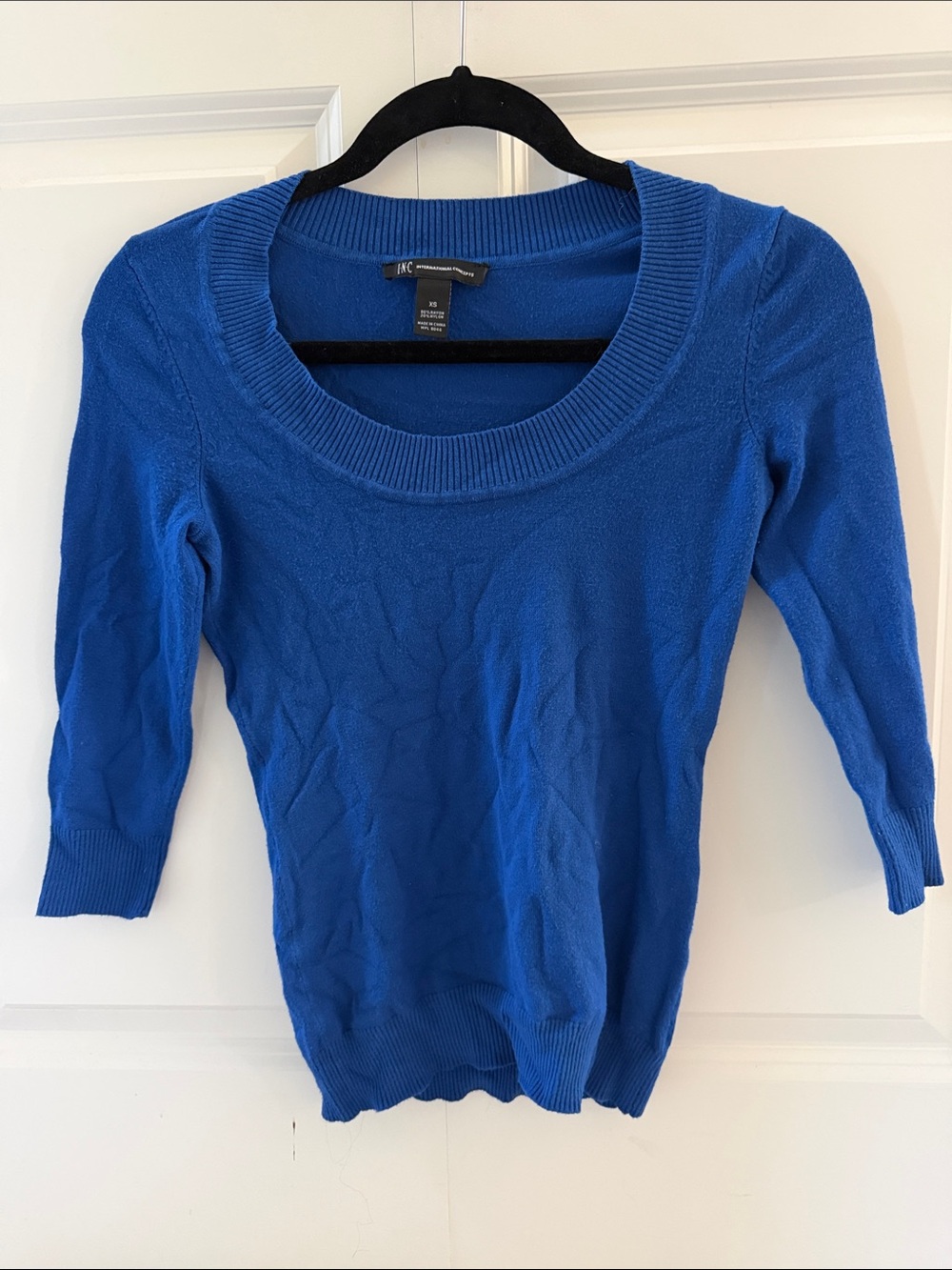 INC International Concepts Blue Scoop Neck Sweater Quarter Length Sleeve XS